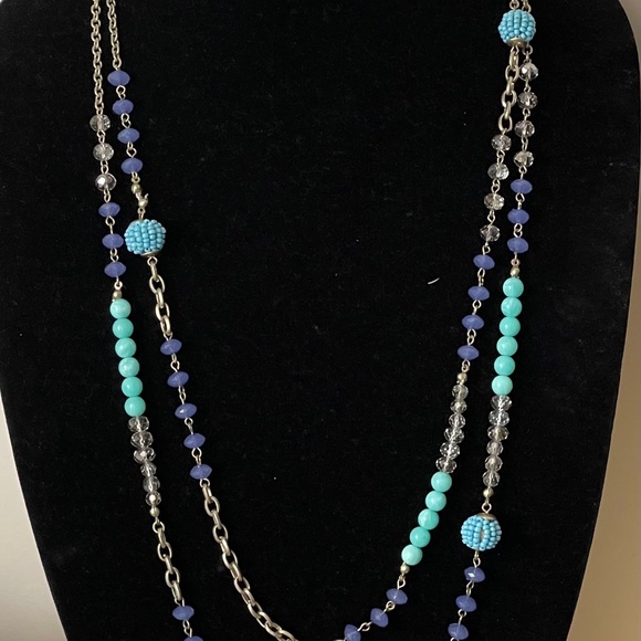 Loft gray, blue, purple beads, silver chain necklace - Picture 9 of 10